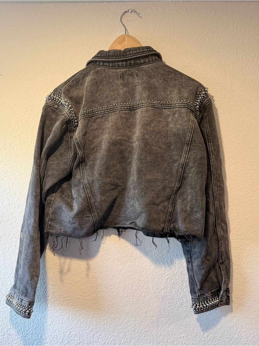 FOREVER 21 Black Washed Denim Jacket with Silver Studs - Picture 3 of 5
